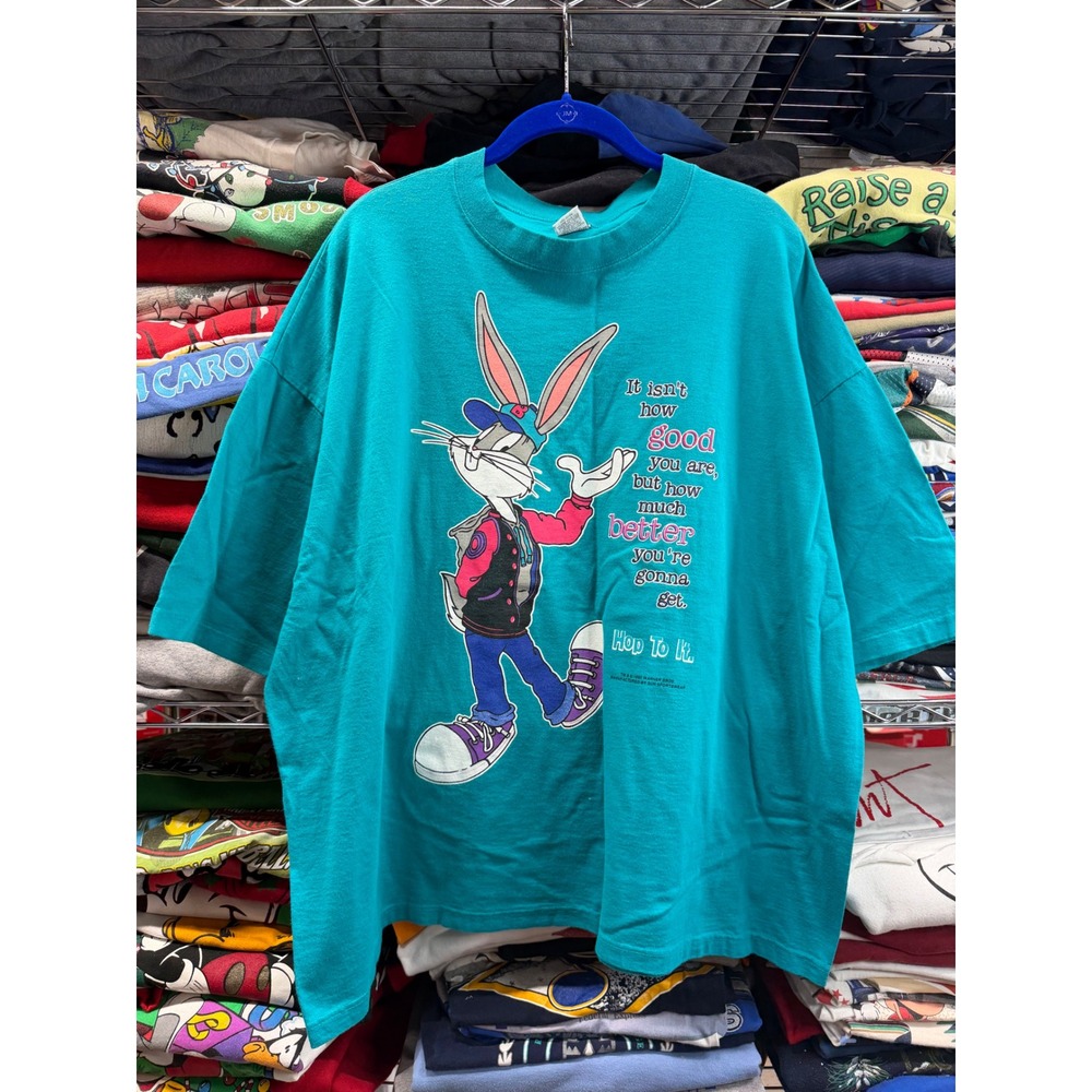Vintage 1992 Bugs Bunny Sun Sportswear Teal T-Shirt 90s Looney Tunes USA L/XL